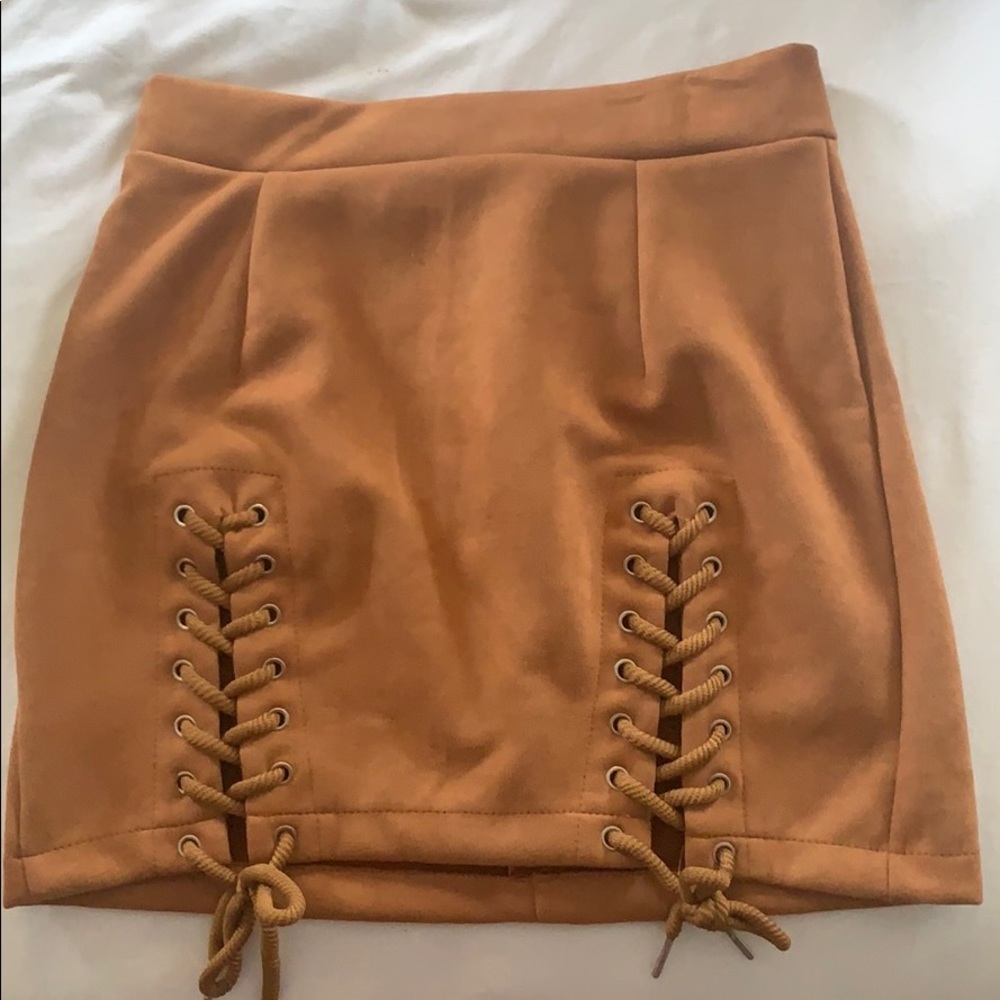 Suede lace up mini skirt